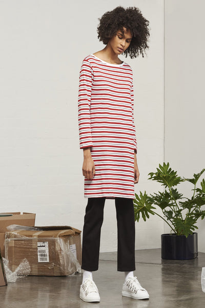Dresses - Building Block Boat Neck Dress Red Stripes <br> By Kowtow