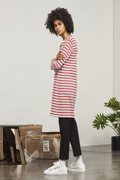 Dresses - Building Block Boat Neck Dress Red Stripes <br> By Kowtow