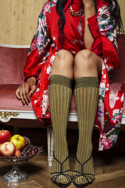 shop hilda shiny knee-high by swedish stockings at thegreenlabels