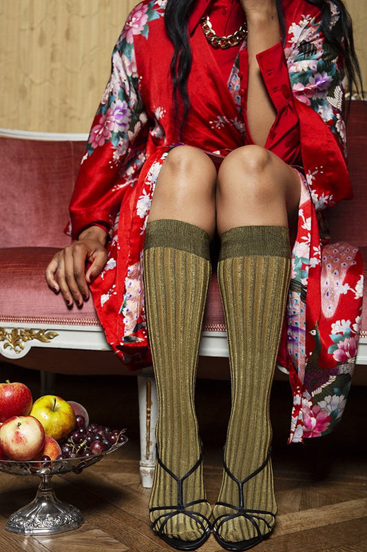 shop hilda shiny knee-high by swedish stockings at thegreenlabels