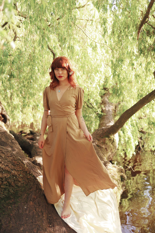 silvia wrap dress latte by Rita Row at thegreenlabels