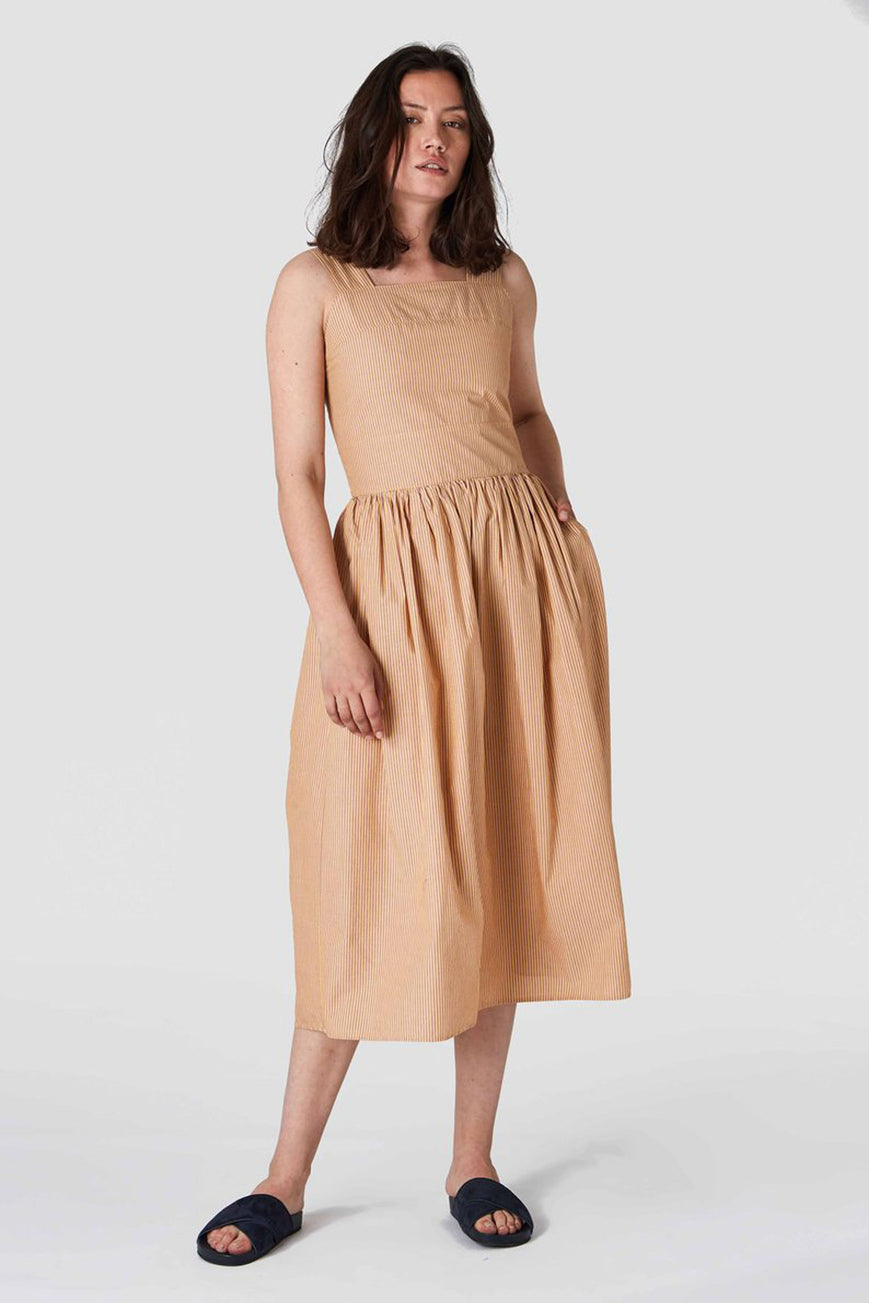 Shop xena dress fine sun stripe by Kings Of Indigo on thegreenlabels