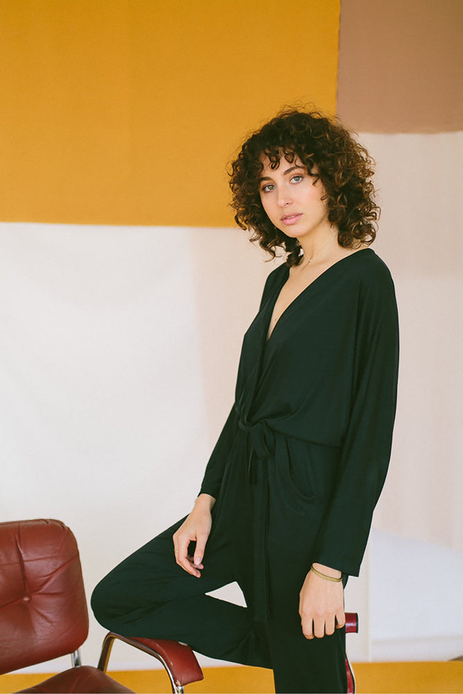 long sleeve jumpsuit black by Cossac on thegreenlabels