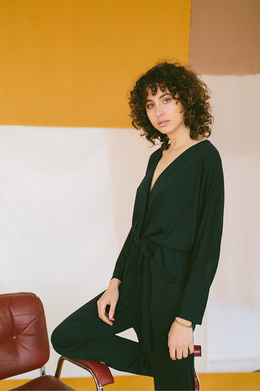 long sleeve jumpsuit black by Cossac on thegreenlabels