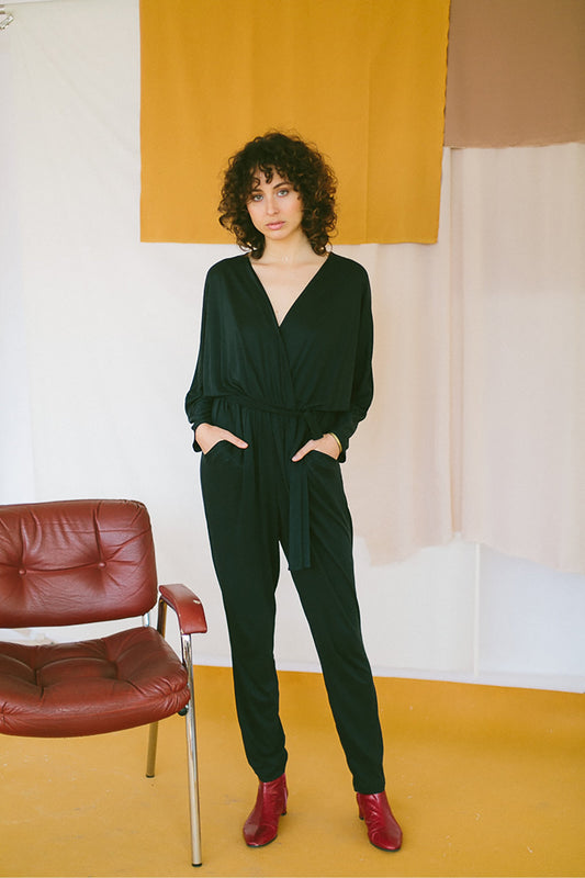 long sleeve jumpsuit black by Cossac on thegreenlabels