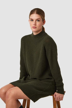 shop lorraine knitted dress military green by Kings of Indigo at thegreenlabels