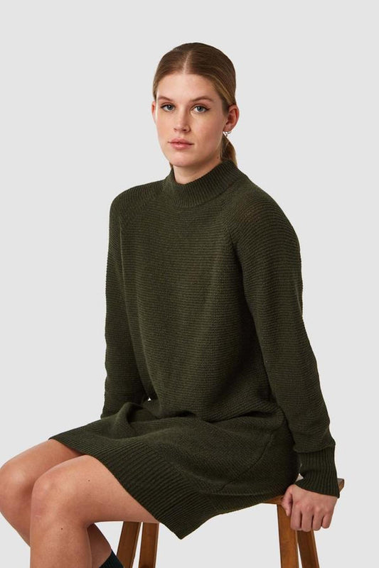 shop lorraine knitted dress military green by Kings of Indigo at thegreenlabels