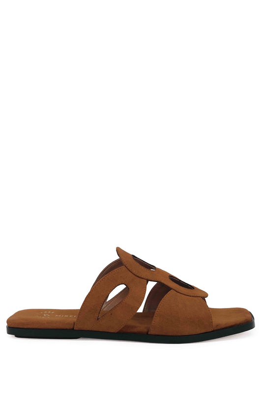 frida brown flat sandals by Mireia Playa on thegreenlabels.com