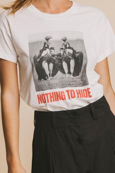 nothing to hide white t-shirt by Thinking Mu on thegreenlabels