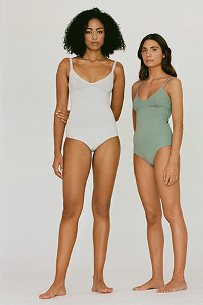 strap bodysuit pearl by Nude Label on thegreenlabels