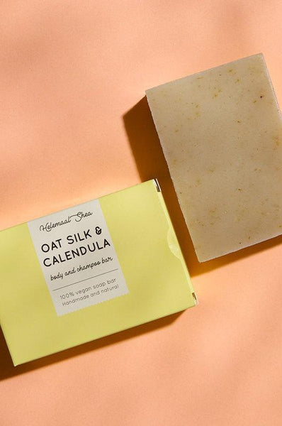 Oat silk & calendula body and shampoo bar by Helemaal Shea on thegreenlabels