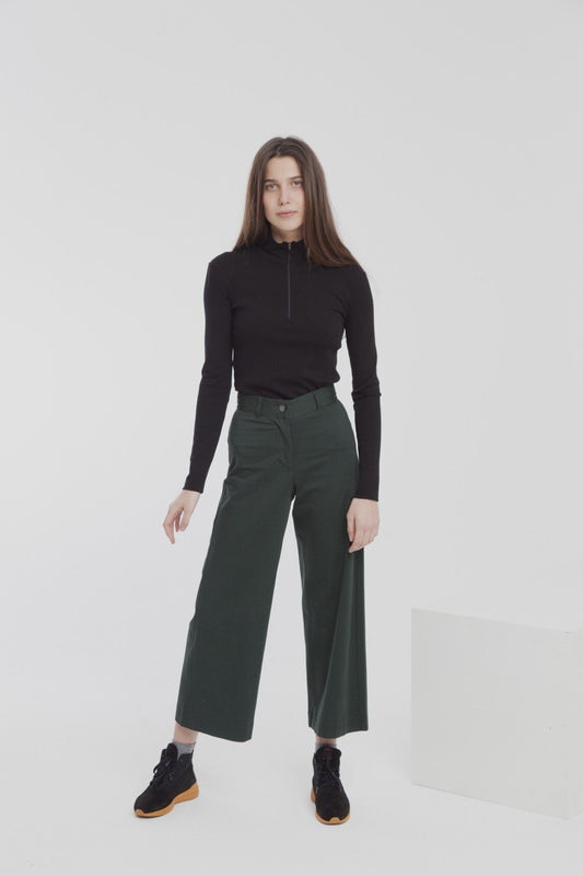 Wide leg elephant pants scarab green by Thinking Mu