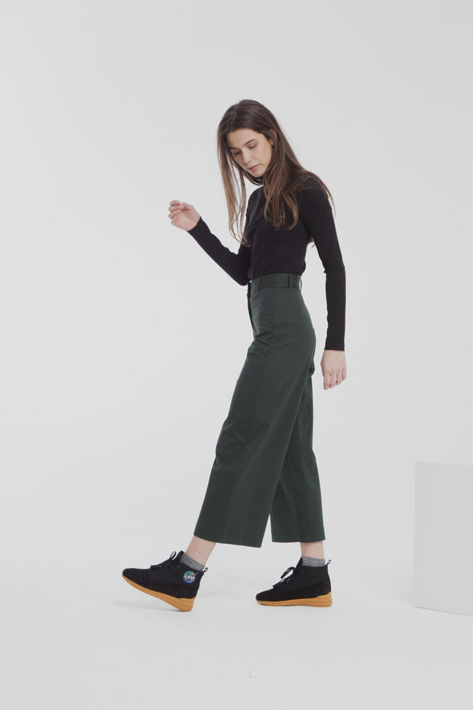 Wide leg elephant pants scarab green by Thinking Mu