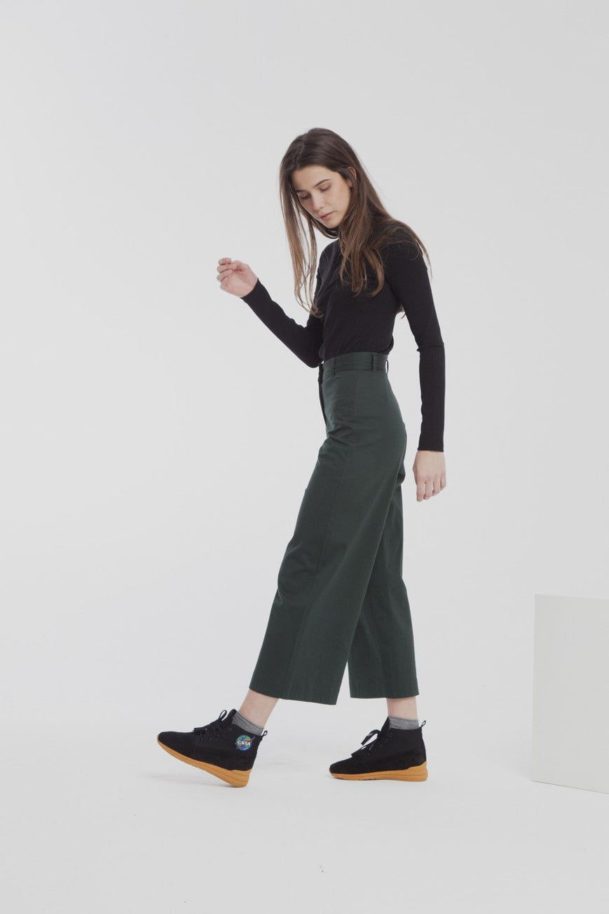 Wide leg elephant pants scarab green by Thinking Mu