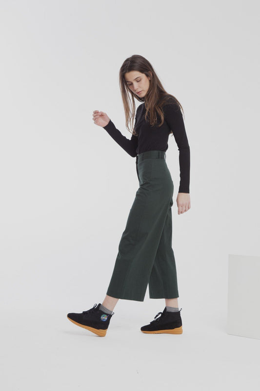 Wide leg elephant pants scarab green by Thinking Mu