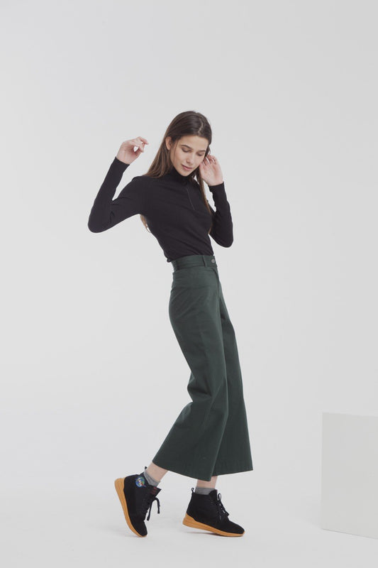 Wide leg elephant pants scarab green by Thinking Mu