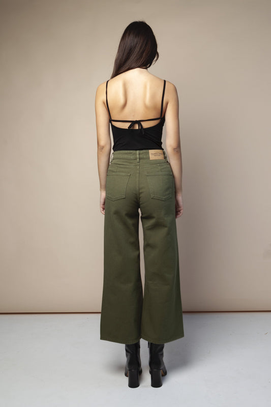 shop ariel wide leg jeans khaki by People Tree at thegreenlabels