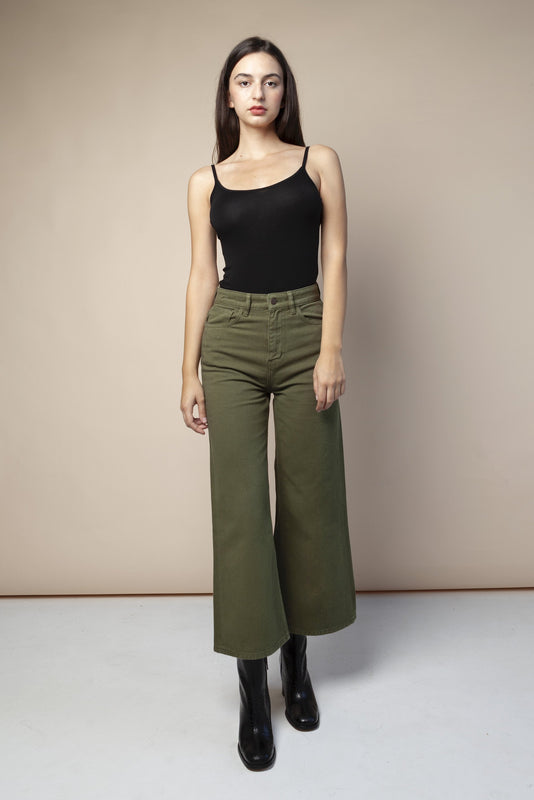 shop ariel wide leg jeans khaki by People Tree at thegreenlabels
