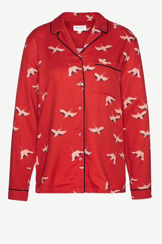 Tops - Aletta Shirt <br> Red & Cranes In The Sky <br> By Armedangels