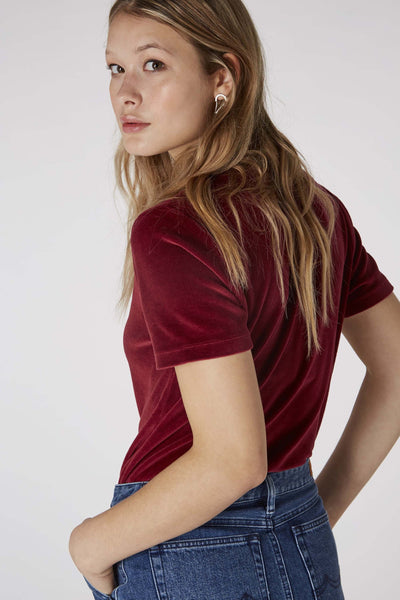 Tops - Sultana Velvet T-shirt Cordovan Red <br> By Kings Of Indigo