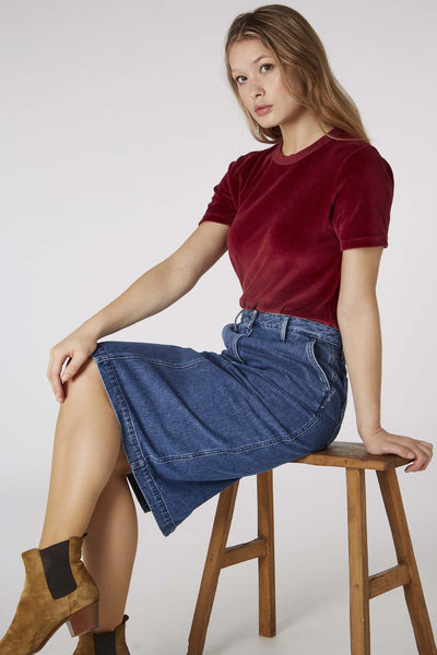 Tops - Sultana Velvet T-shirt Cordovan Red <br> By Kings Of Indigo