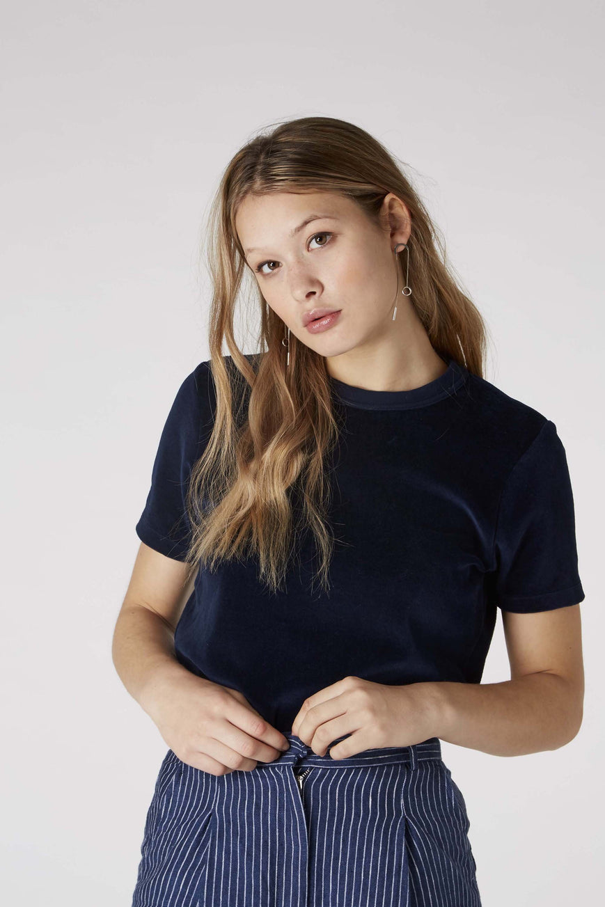 Tops - Sultana Velvet T-shirt Navy Blue <br> By Kings Of Indigo