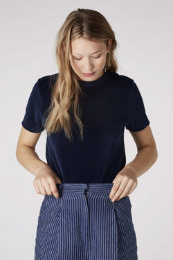 Tops - Sultana Velvet T-shirt Navy Blue <br> By Kings Of Indigo