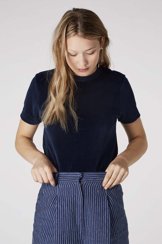Tops - Sultana Velvet T-shirt Navy Blue <br> By Kings Of Indigo