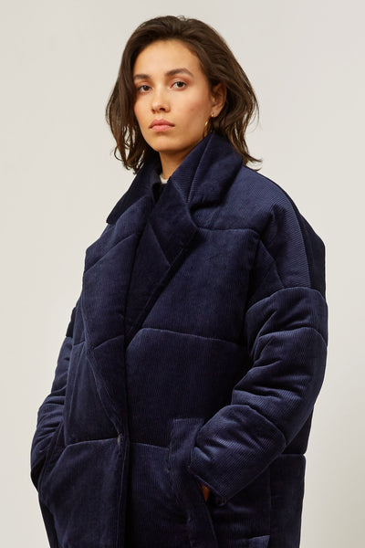 Shop silja padded corduroy coat navy by Frisur on thegreenlabels.com