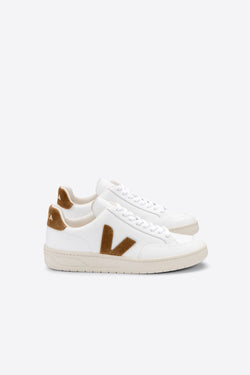 Shop  v-12 sneaker leather extra white camel by Veja at thegreenlabels