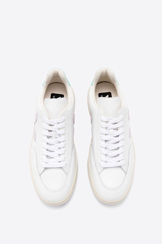 v-12 sneaker leather extra white parme turquoise by Veja
