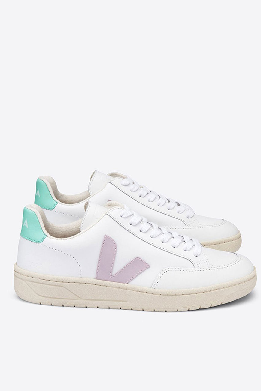v-12 sneaker leather extra white parme turquoise by Veja