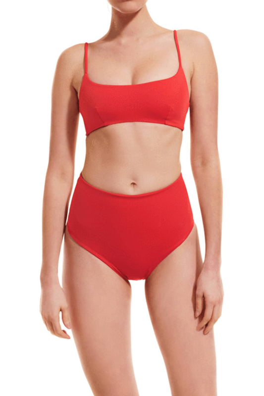 high waist bikini bottom | coral