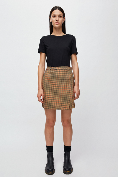 valmaa skirt check maroon by ARMEDANGELS on thegreenlabels.com