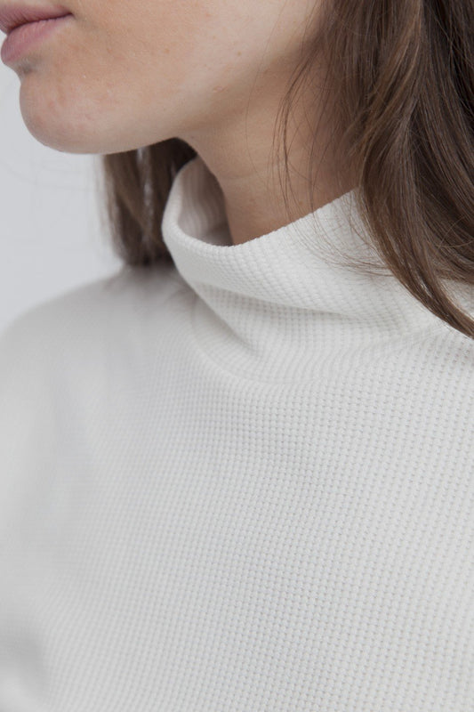 ellen waffle turtleneck white by Thinking Mu on thegreenlabels