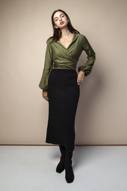 Shop wrap blouse olive by Cossac at thegreenlabels